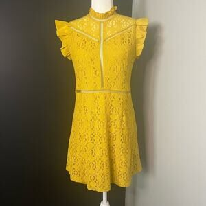 Altar’d State Eyelet Lace Dress with Ruffled Sleeves and Neckline - Size L